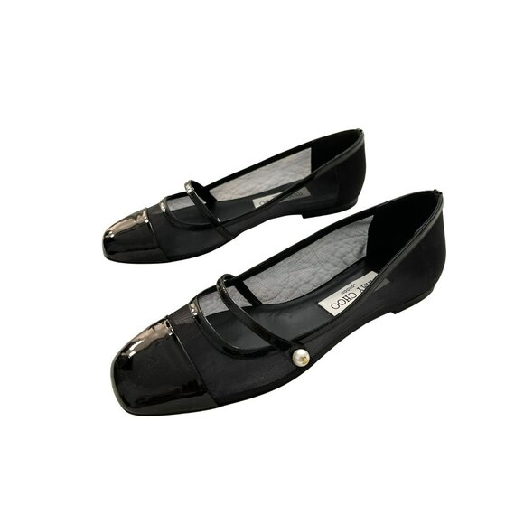 Jimmy Choo Elisa Black Mesh Pearl Mary Jane Sz 38 NEW - Picture 5 of 12